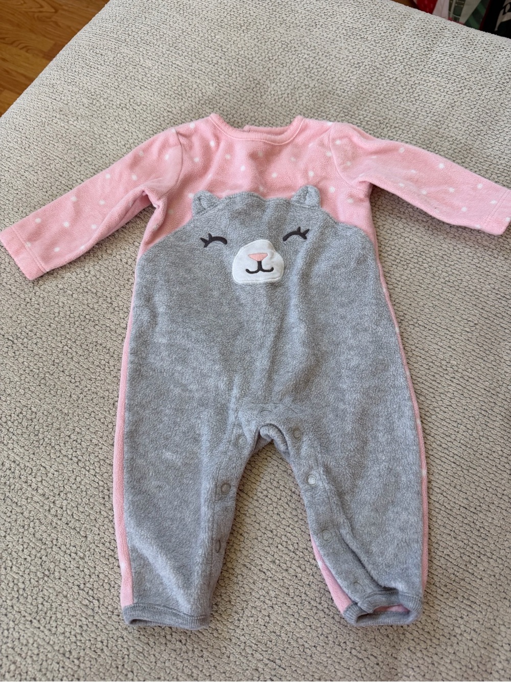 Carter's Pink and Gray Bear Fleece One-Piece